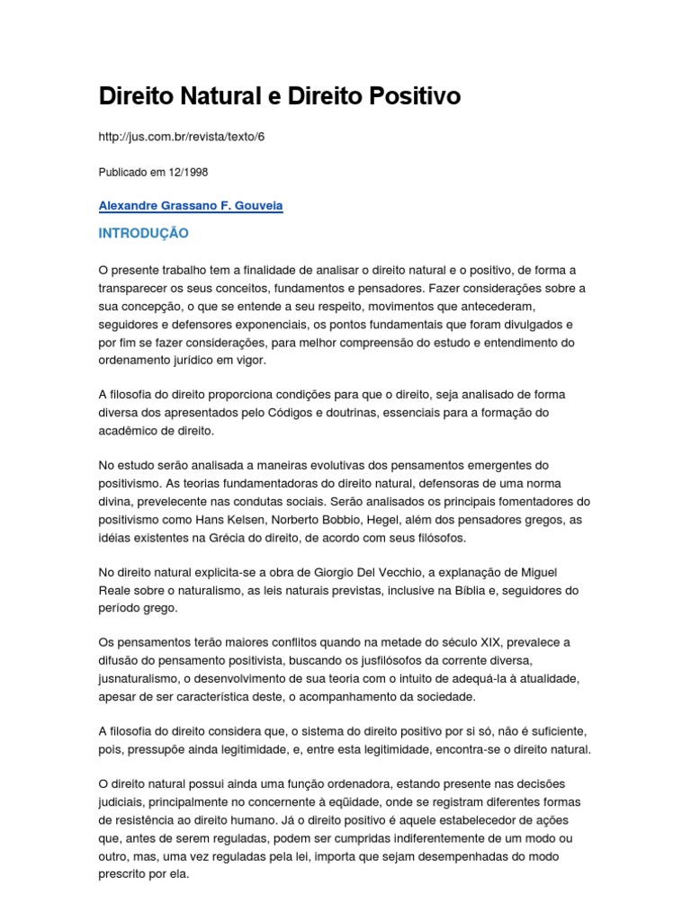 Artigo Direito Natural e Direito Positivo PDF Lei Natural Utilitarismo
