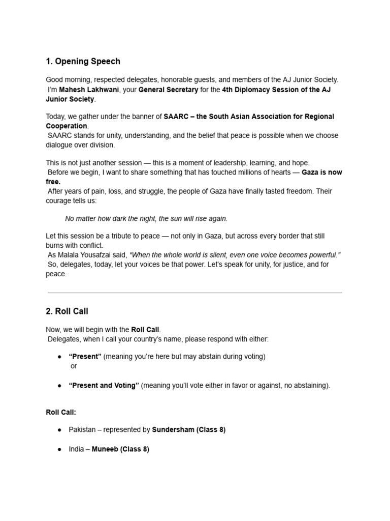 AJ Junior Saarc Script | PDF | International Relations