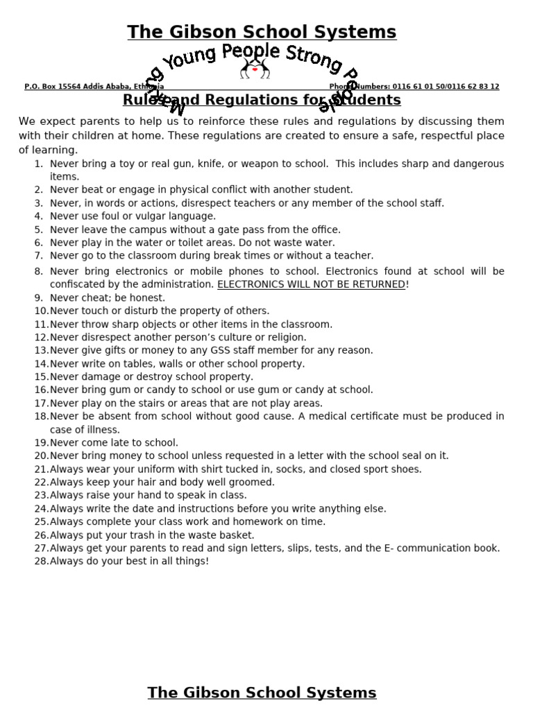 Rules and Regulations For Students | PDF