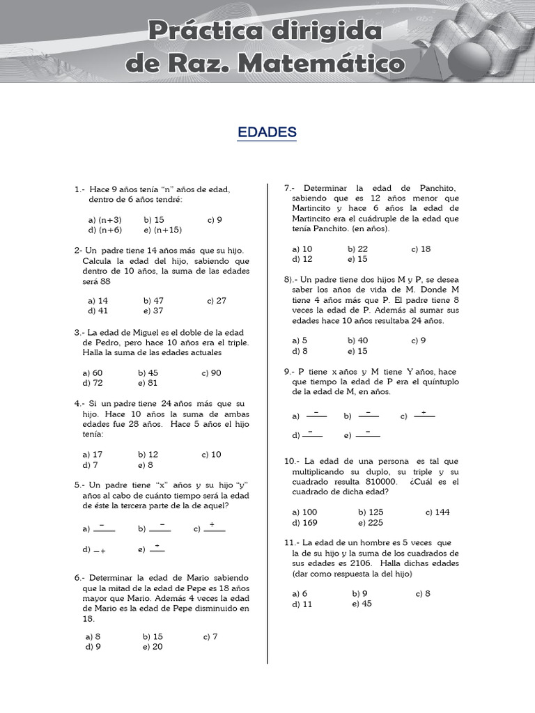 Problemas de Edades y Ecuaciones | PDF