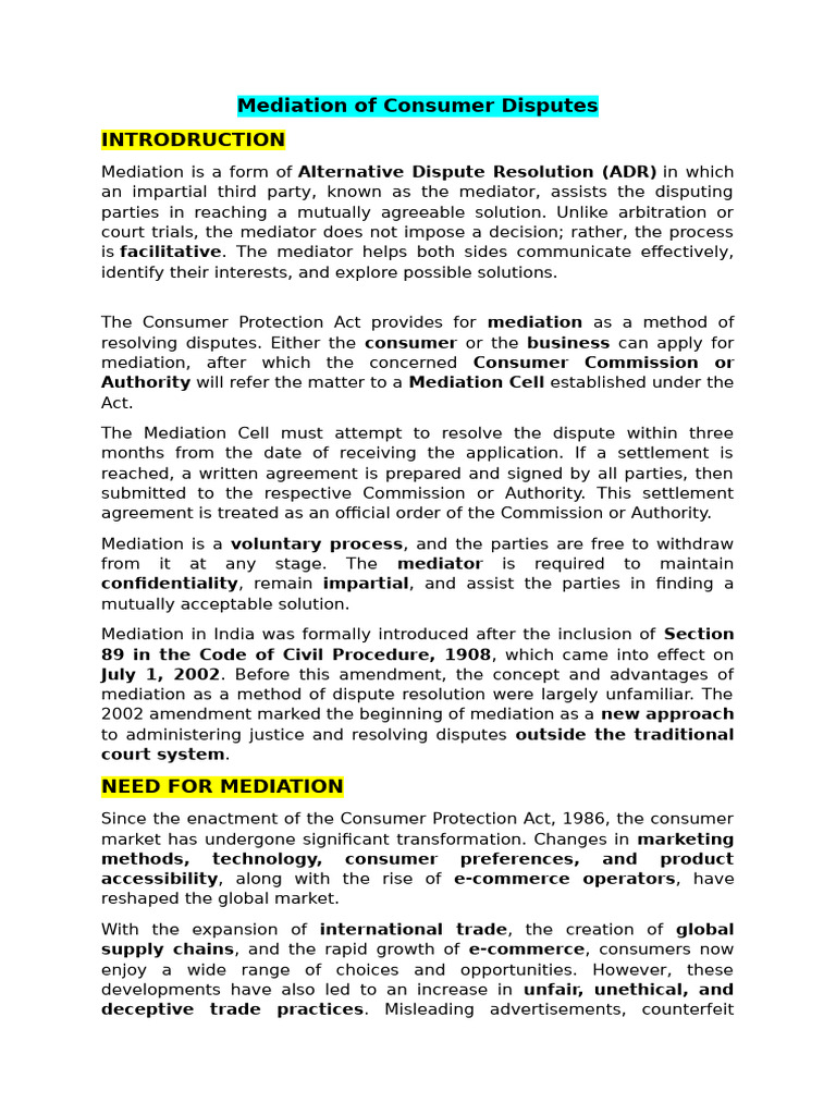 Mediation in Consumer Disputes Explained | PDF | Mediation ...