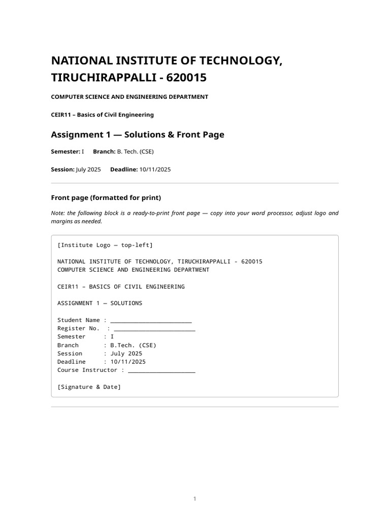 Civil Engineering Assignment Solutions | PDF | Cement | Beam (Structure)
