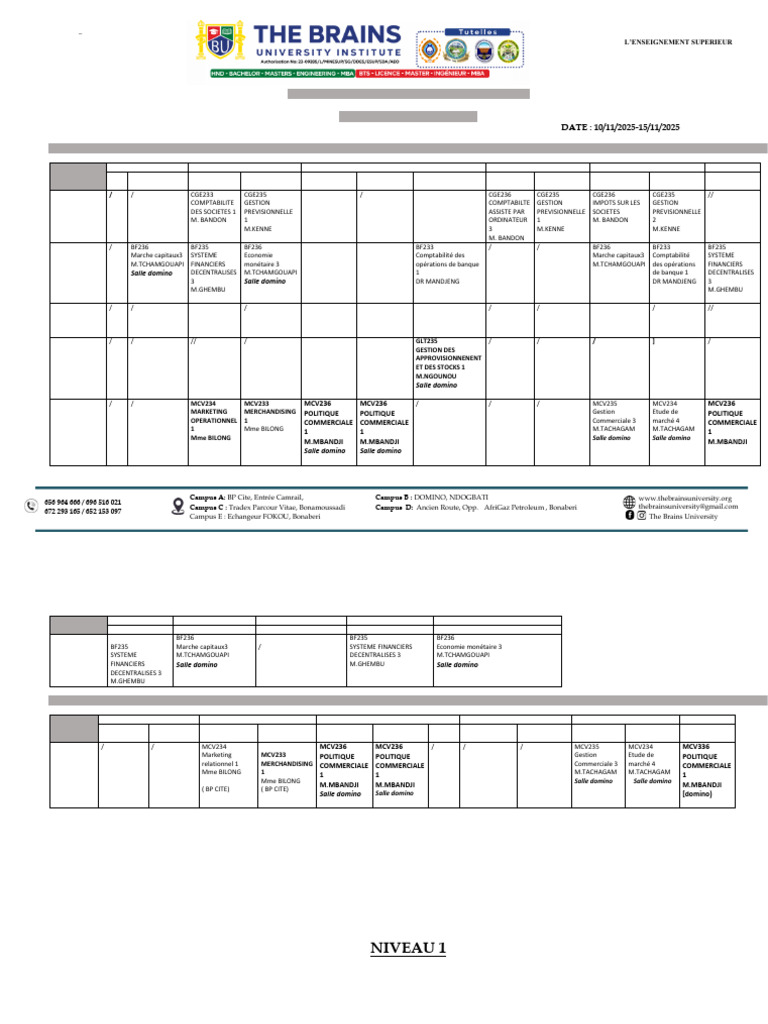 Emploi du temps des cours 2025 | PDF | Argent | Conformité