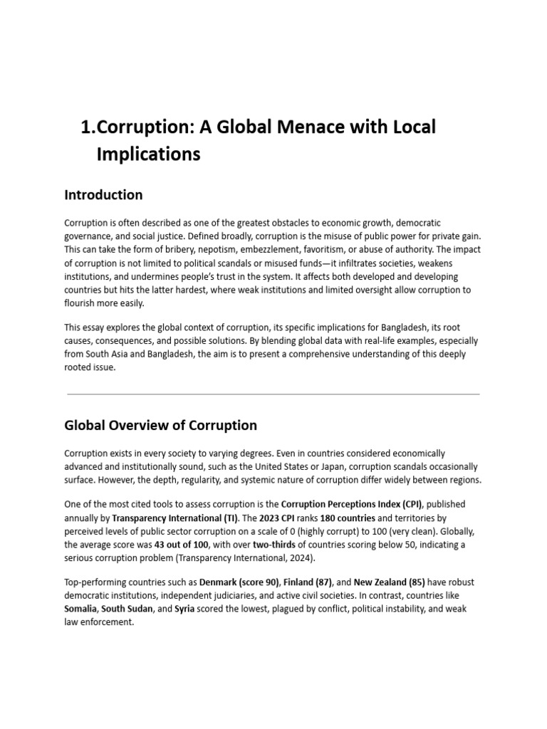 Corruption: A Global Menace With Local Implications | PDF | Corruption ...