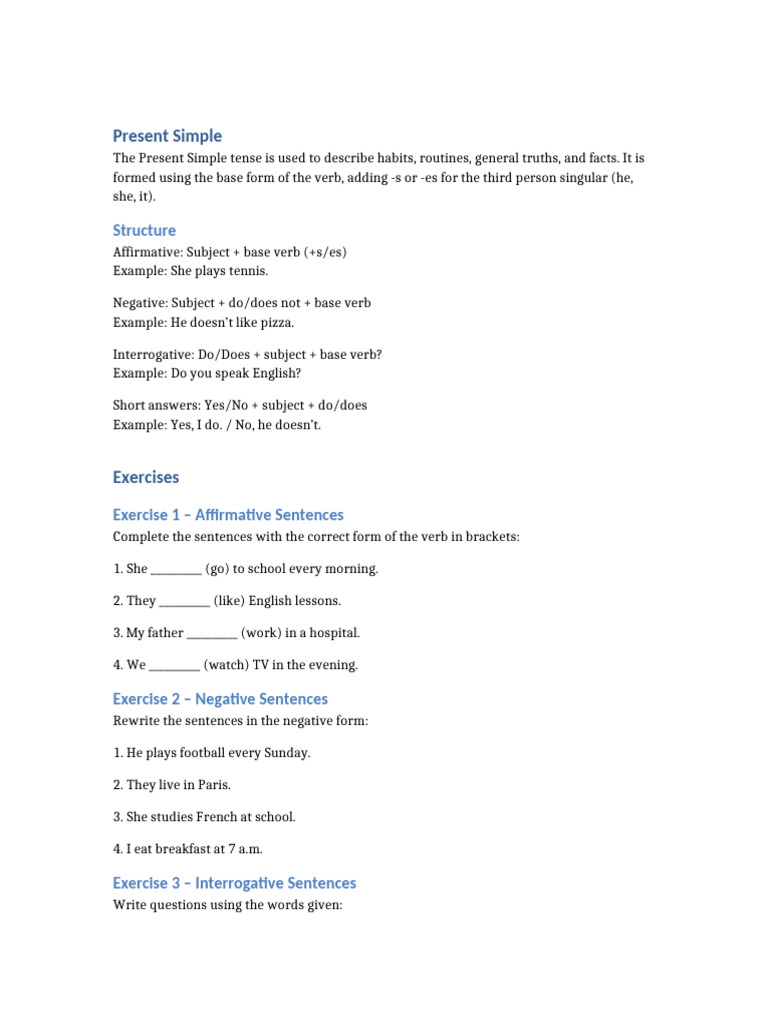 Present Simple Tense Guide and Exercises | PDF