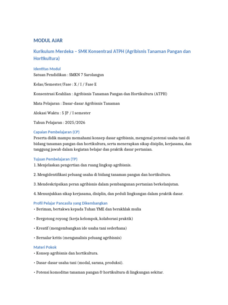 Modul Ajar Agribisnis SMK ATPH | PDF
