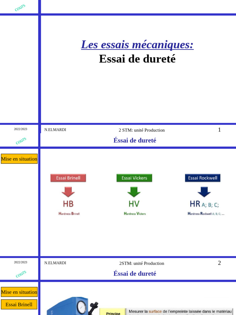 Essais de dureté Brinell, Vickers, Rockwell PDF — free download
