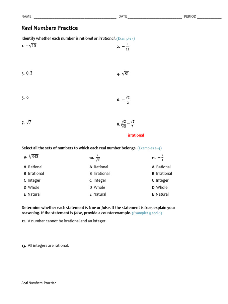 Real Numbers: Rational vs. Irrational | PDF | Rational Number | Numbers
