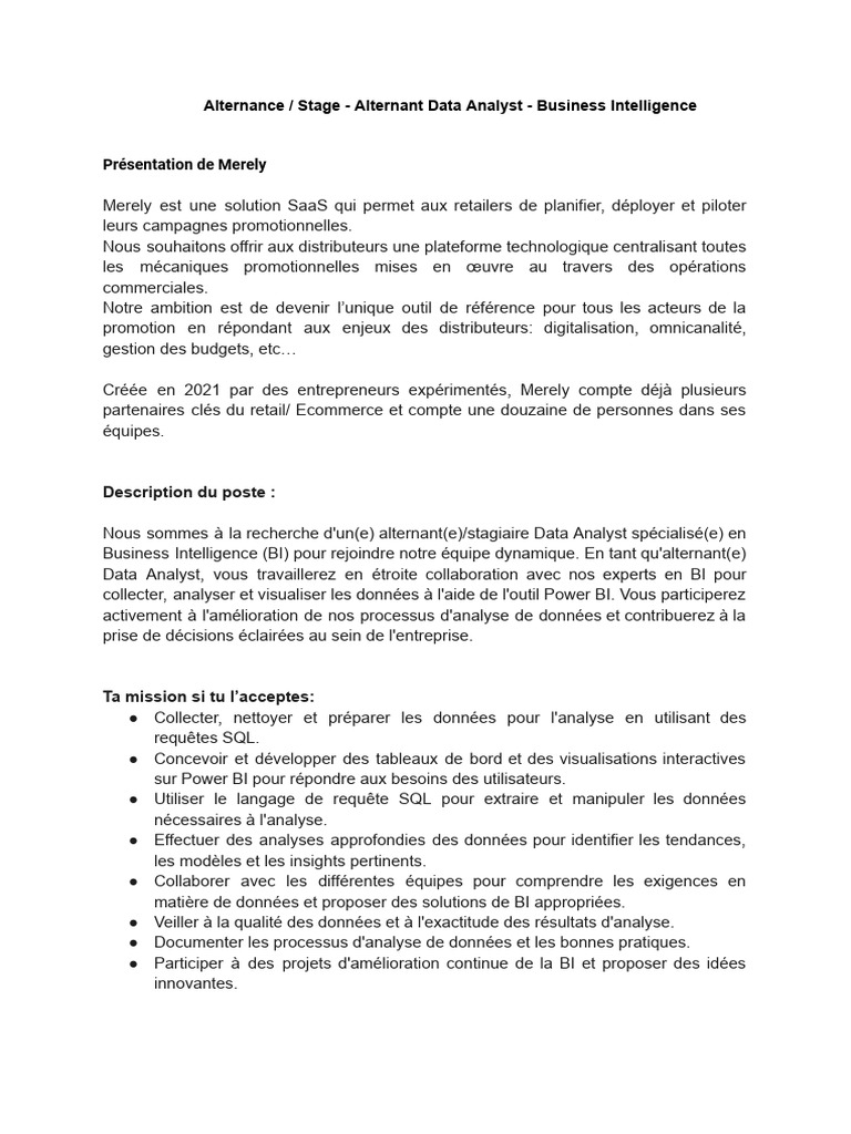 Alternance Data Analyst en Business Intelligence | PDF | Informatique ...
