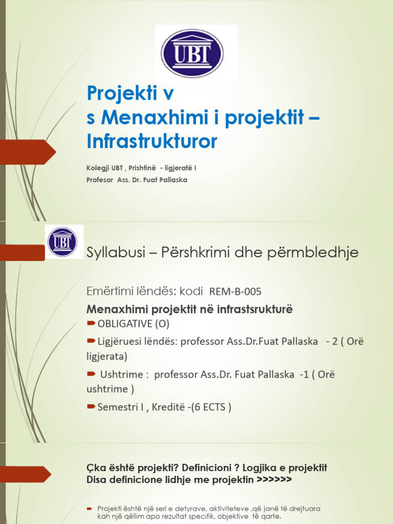 Ligjerata 1 Projekti Vs Menaxhimi I Projektit | PDF