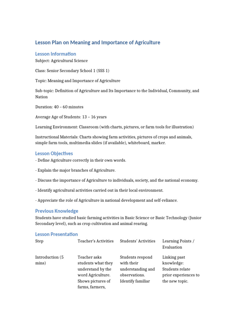 Understanding Agriculture's Importance | PDF | Agriculture | Lesson Plan