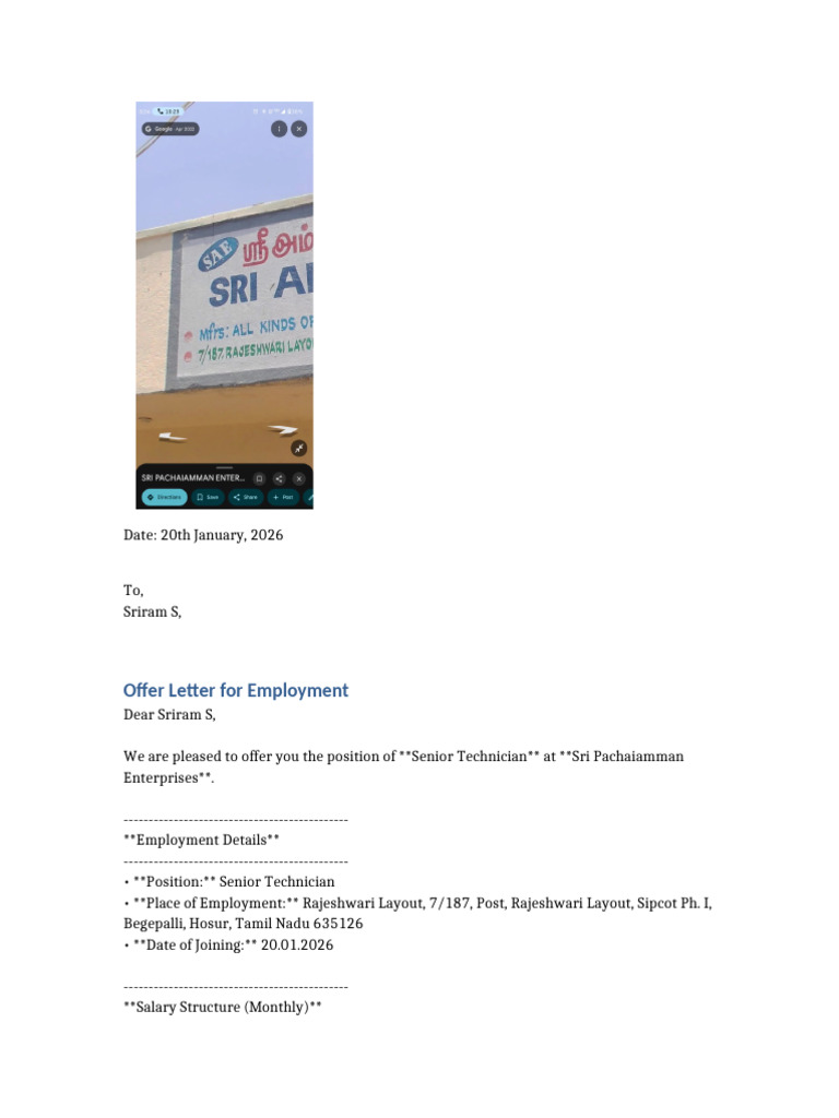 Senior Technician Offer Letter 2026 | PDF