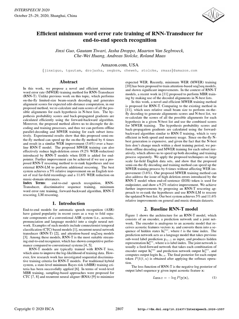 Efficient MWER Training for RNN-T | PDF | Speech Recognition | Applied ...