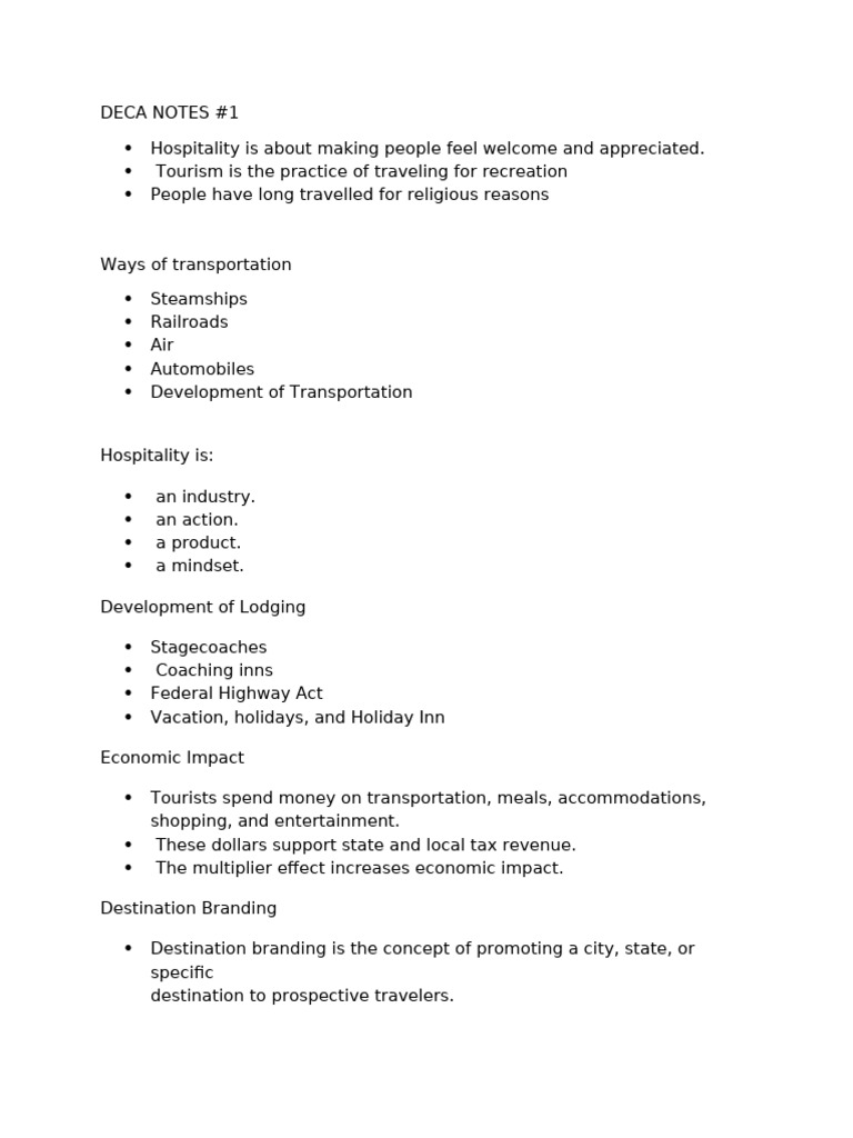 DECA NOTES #1 | PDF | Tourism | Transport
