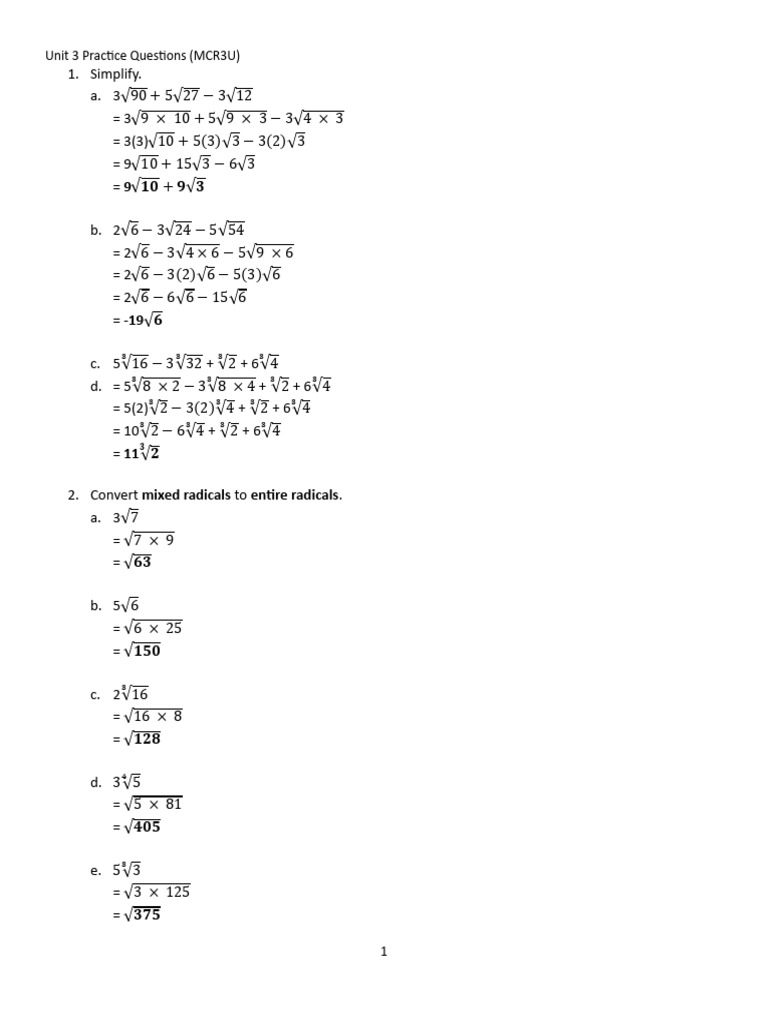 (Unit 3 Test 1 Review) - Answer Key PG 1 and 2 | PDF | Function ...
