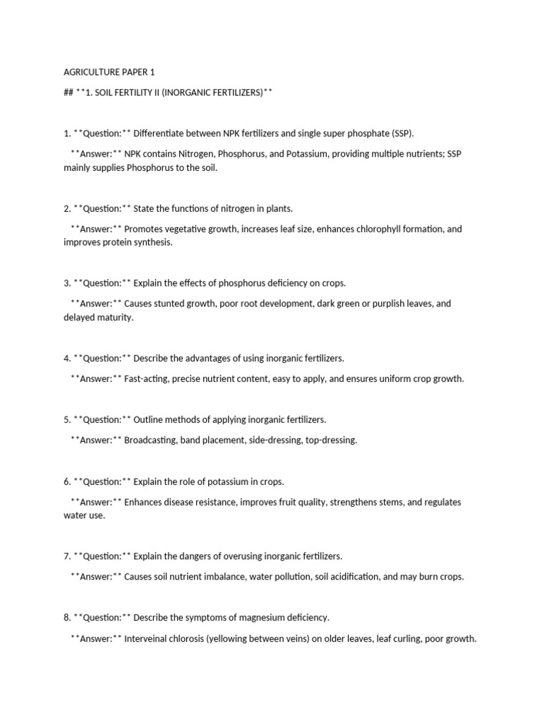 Agriculture Paper 1 Updated | PDF | Agriculture | Vegetables