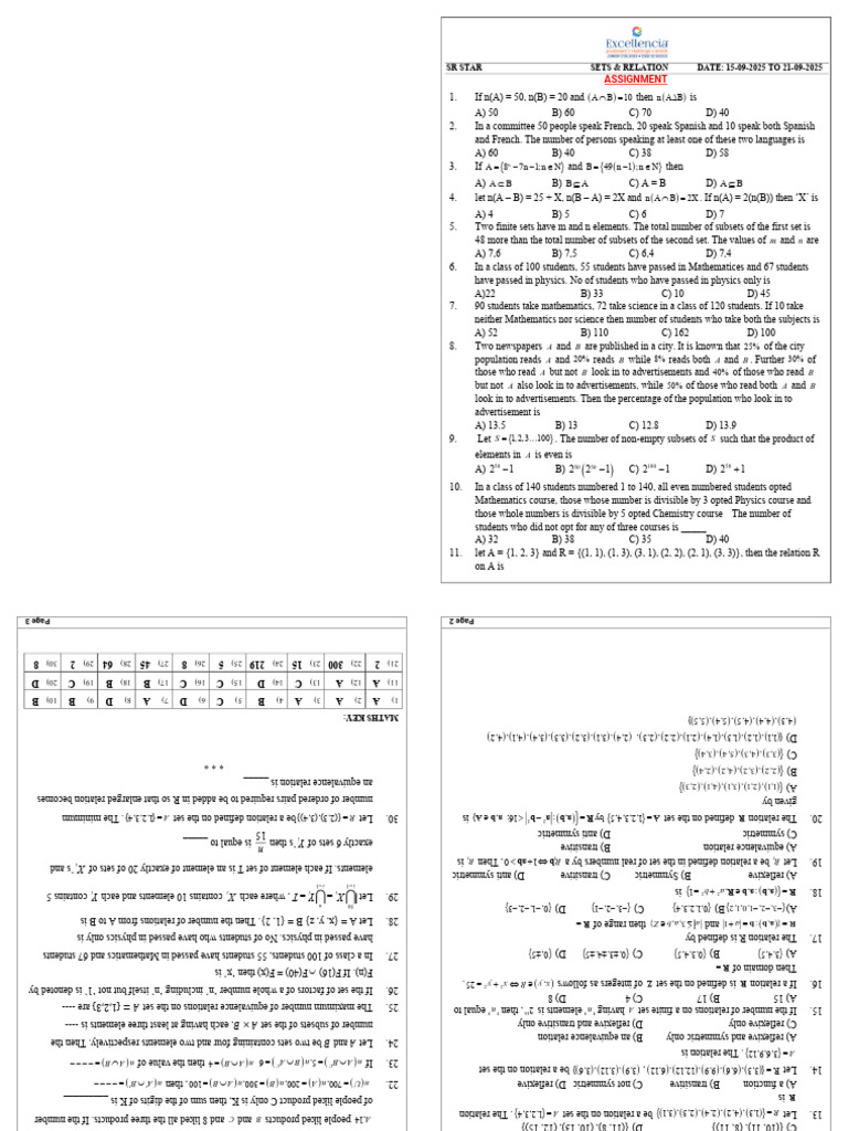Set Theory Assignment Questions | PDF | Set (Mathematics) | Integer