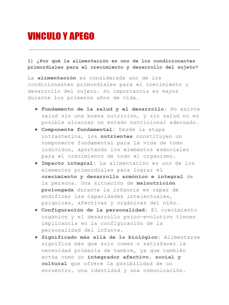 Alimentación y apego en el desarrollo infantil | PDF | Teoría de apego ...