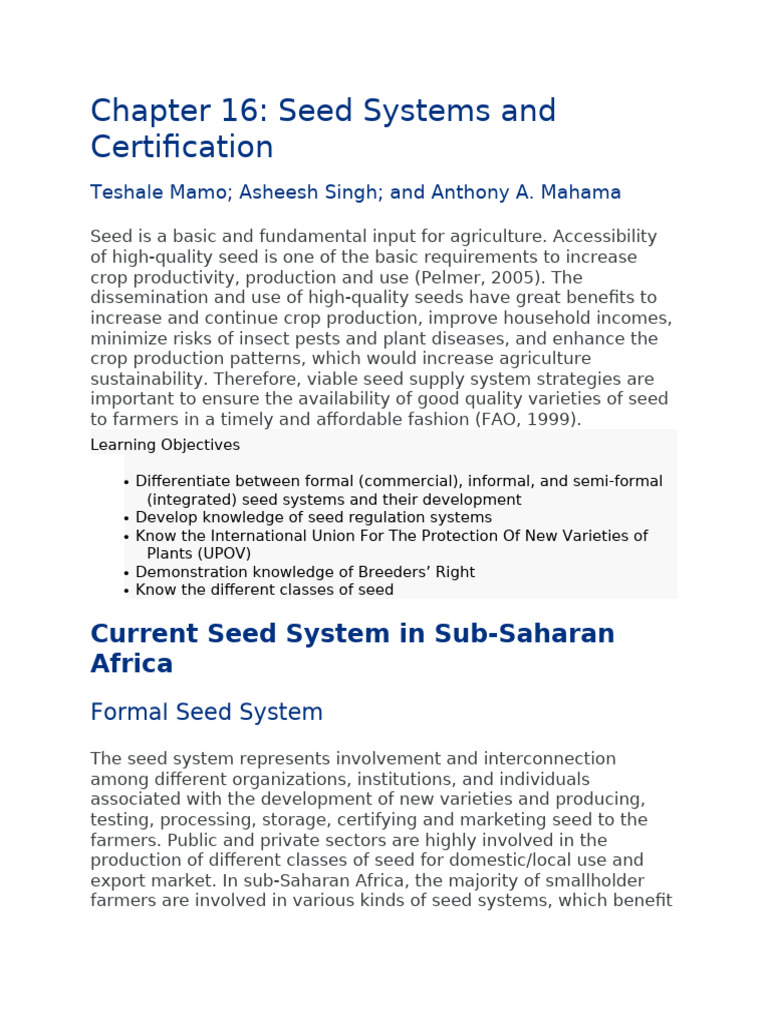 Seed Systems and Certification in Africa | PDF | Cultivar | Plant Breeding
