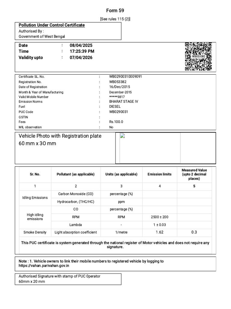 Pollution Under Control Certificate WB | PDF | Exhaust Gas ...