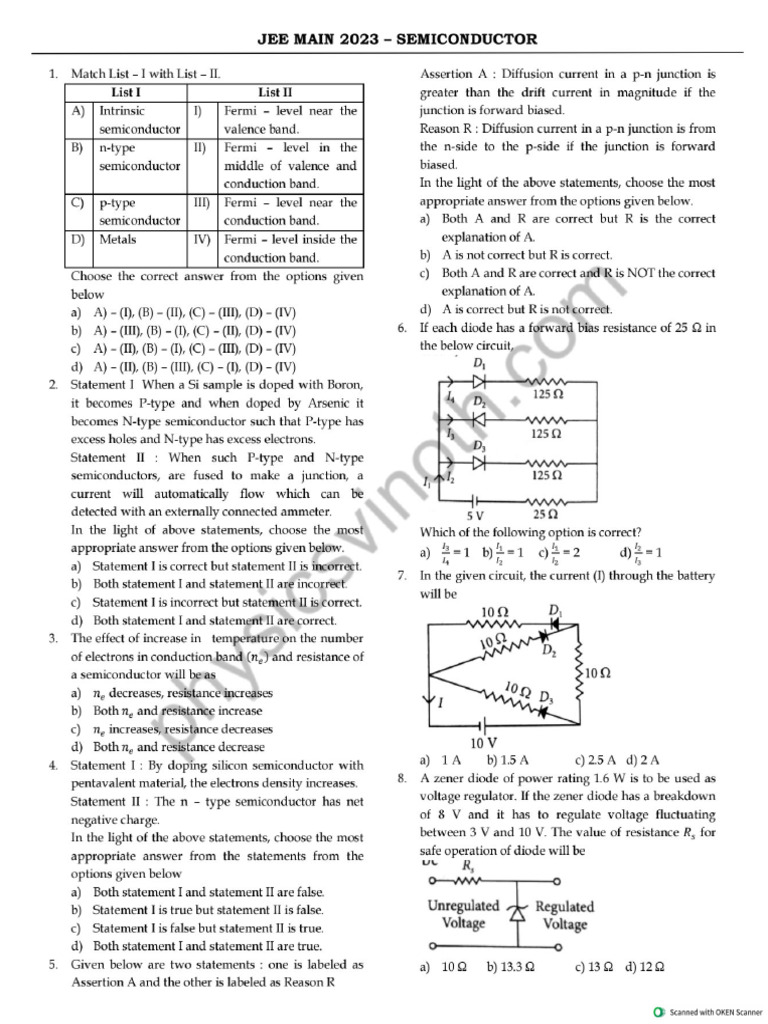 Semiconductor JEE 2023 QP With Solutions - Watermark | PDF