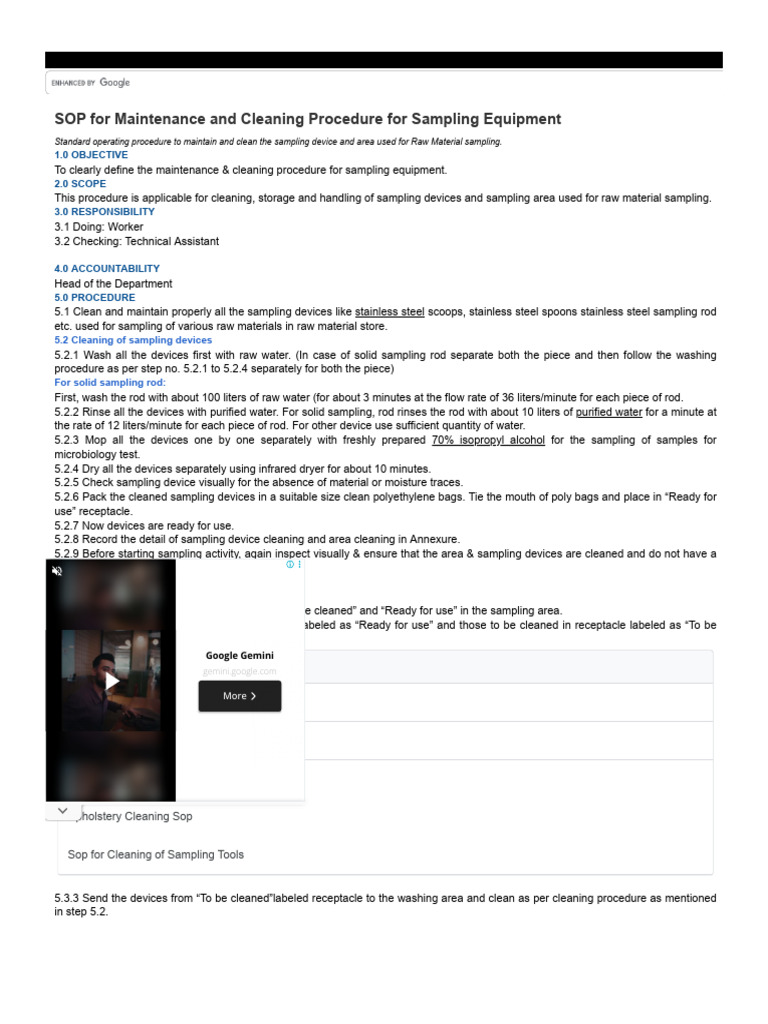 SOP for Cleaning Sampling Devices | PDF