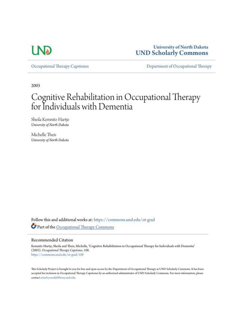 Cognitive Rehab for Dementia in OT | PDF | Occupational Therapy | Dementia