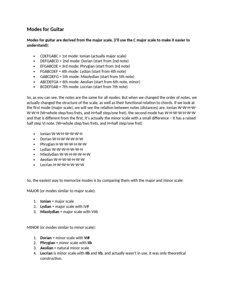 Guitar Modes Explained: C Major Scale | PDF | Mode (Music) | Minor Scale