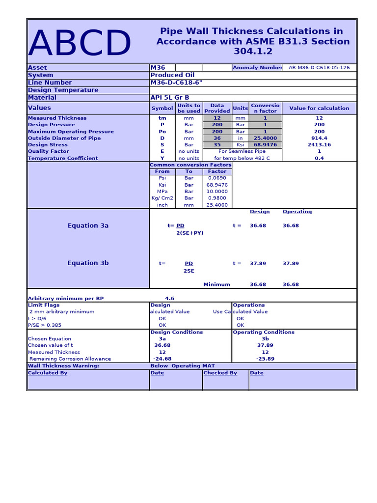 Pipe Wall Thickness Calculation Guide | PDF | Pipe (Fluid Conveyance ...