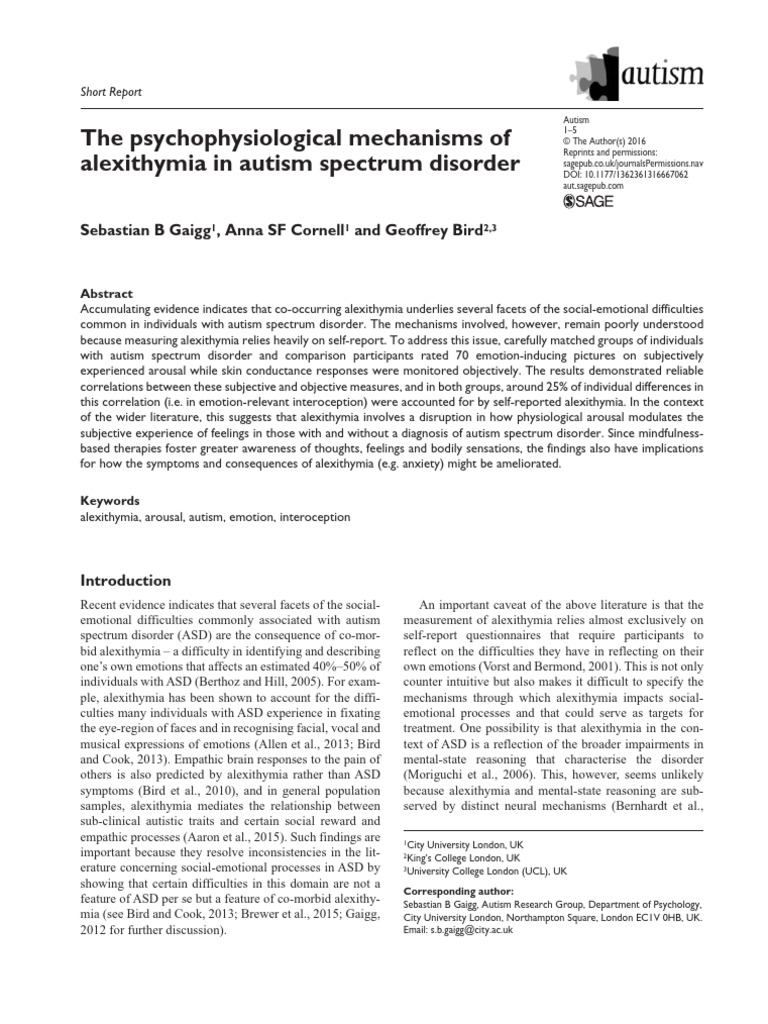 The Psychophysiological Mechanisms of Alexithymia in Autism Spectrum ...