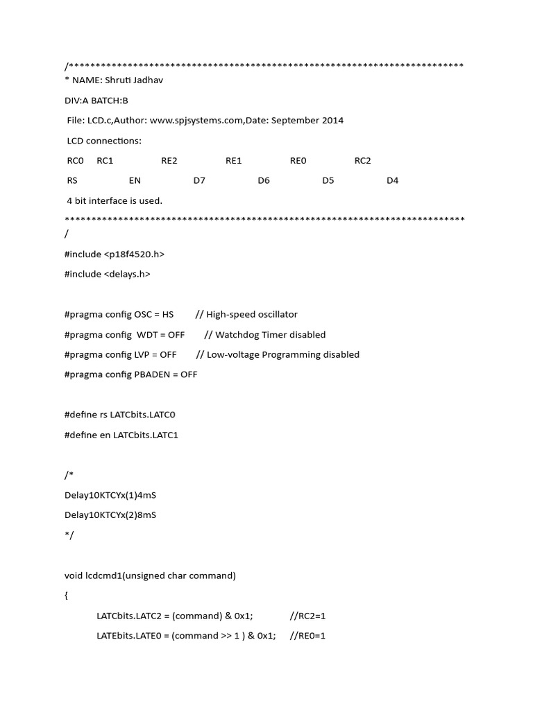 LCD Interface Code for PIC Microcontroller | PDF | Computer Engineering ...