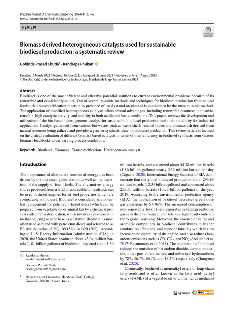 Biomass Catalysts for Sustainable Biodiesel | PDF | Catalysis | Biodiesel