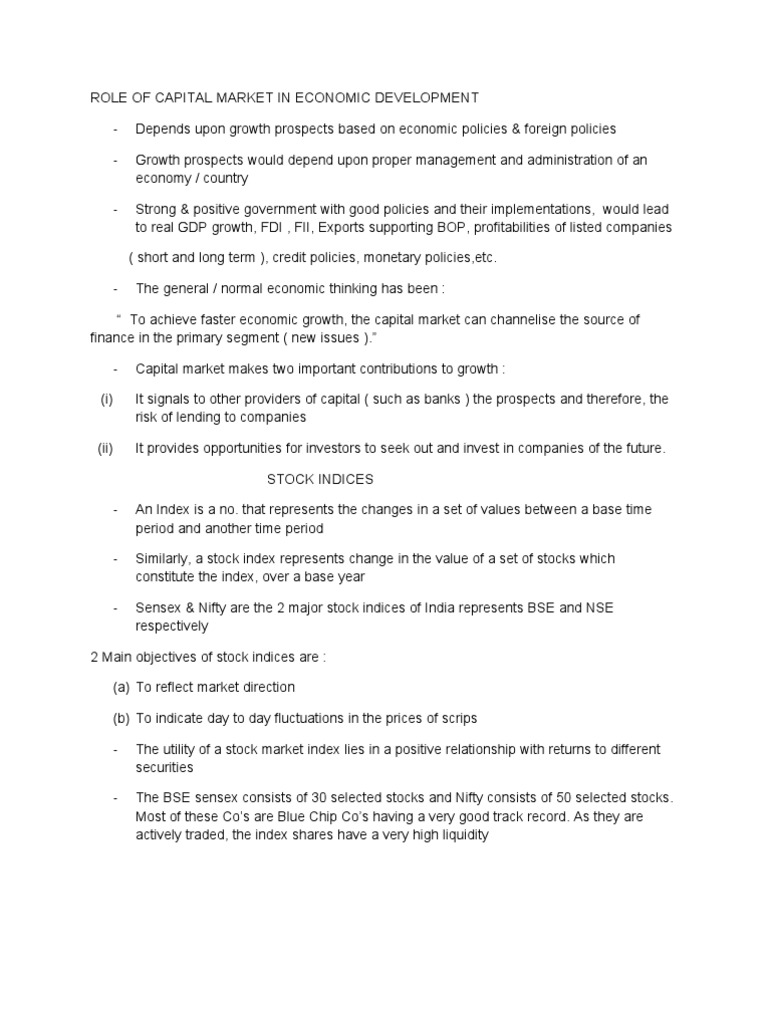 Role Of Capital Market In Economic Development PDF Derivative Finance Futures Contract