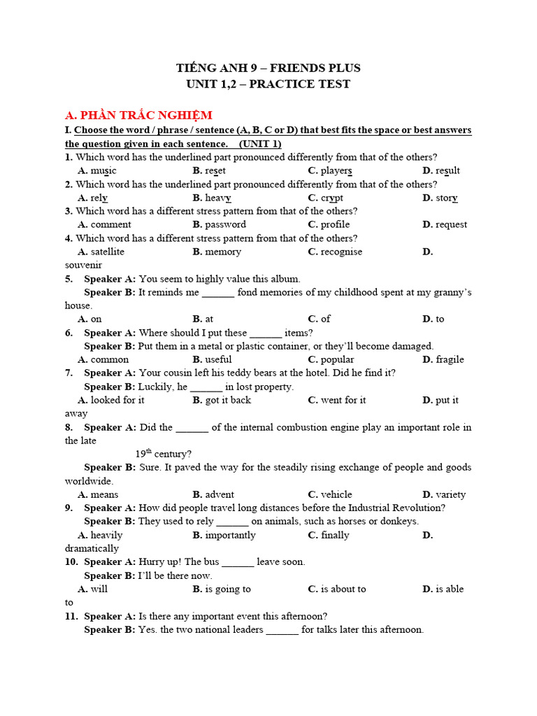English 9 Friends Plus Practice Test | PDF