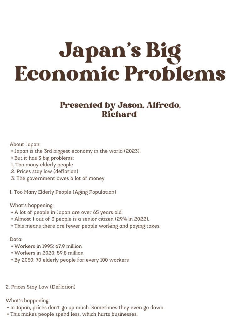 Japan's Big Economic Problems: Presented by Jason, Alfredo, Richard | PDF