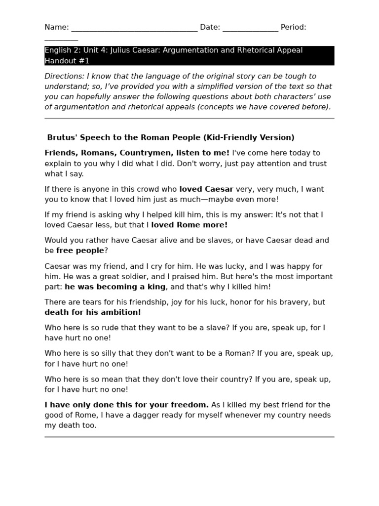 English+2 Unit+4 Julius+Caesar Argumentation+and+Rhetorical+Appeal ...