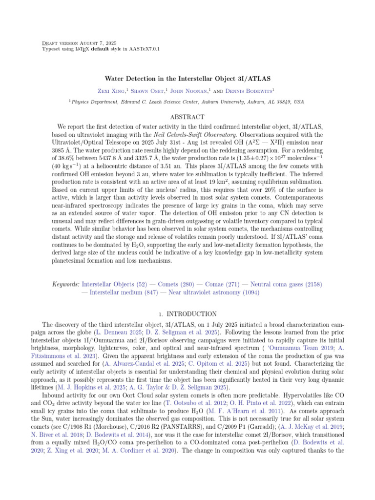Water Activity in Interstellar Object 3I/ATLAS | PDF | Apparent ...