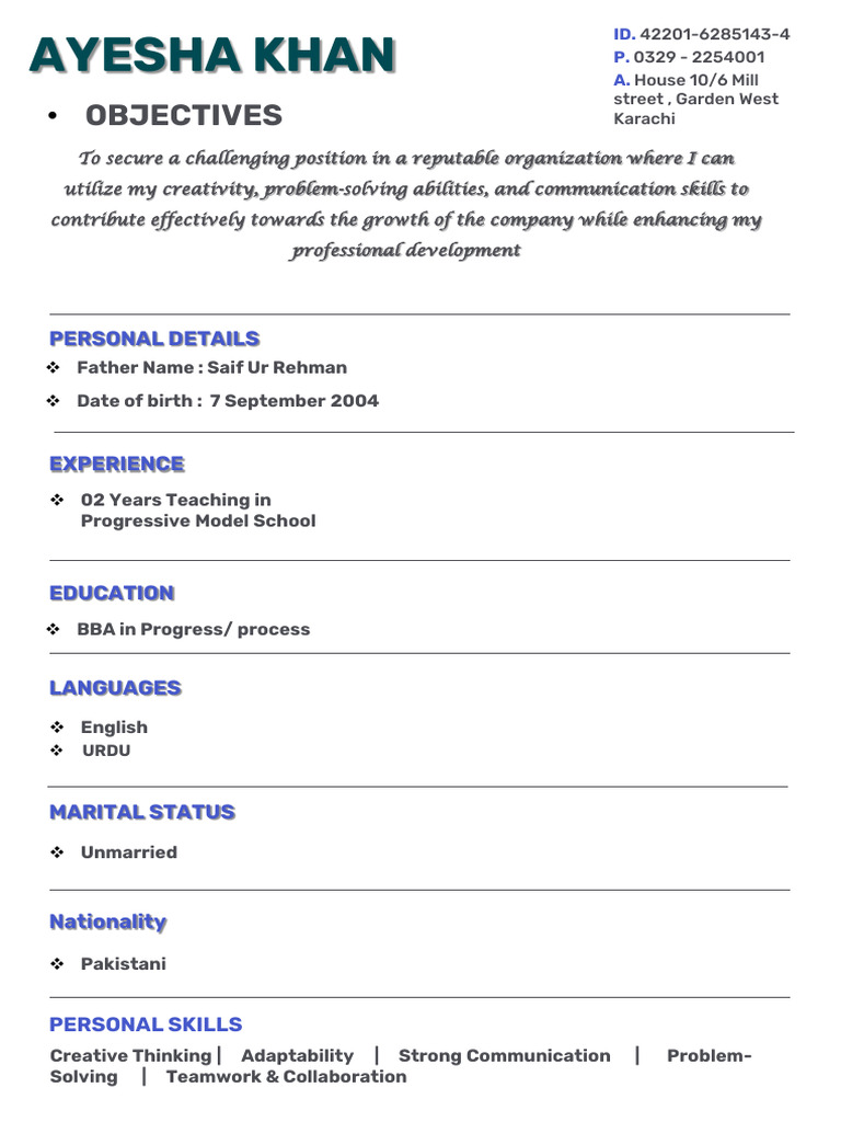 Ayesha Khan's Professional Resume | PDF