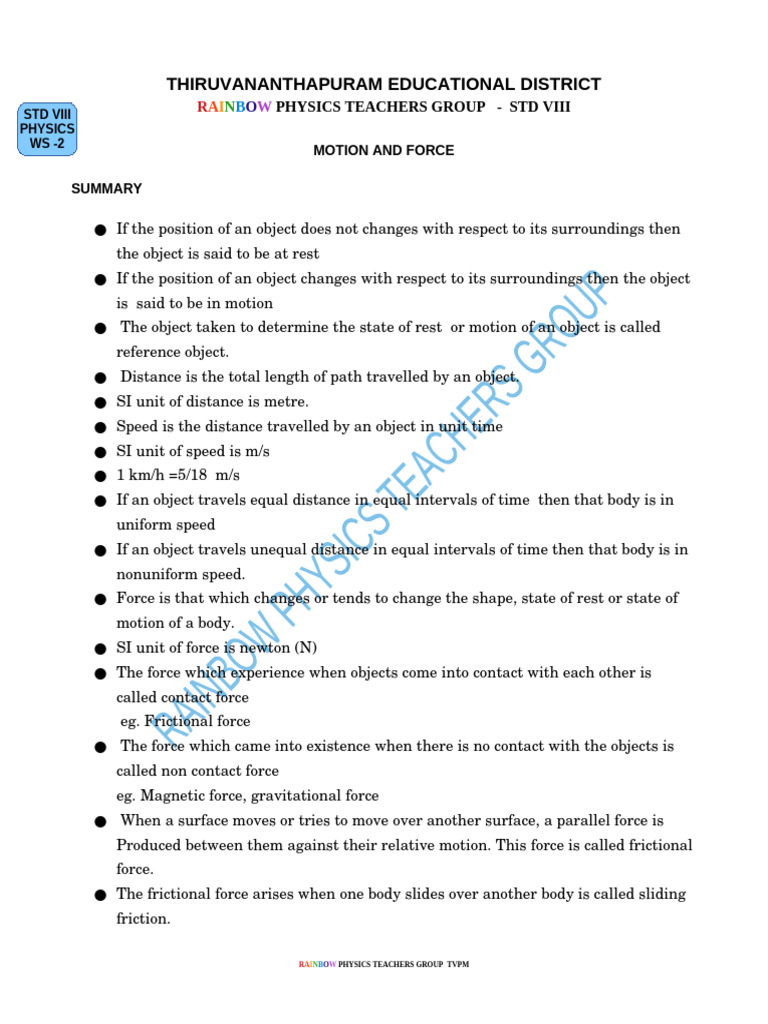 Motion and Force Concepts for Grade 8 | PDF | Force | Friction