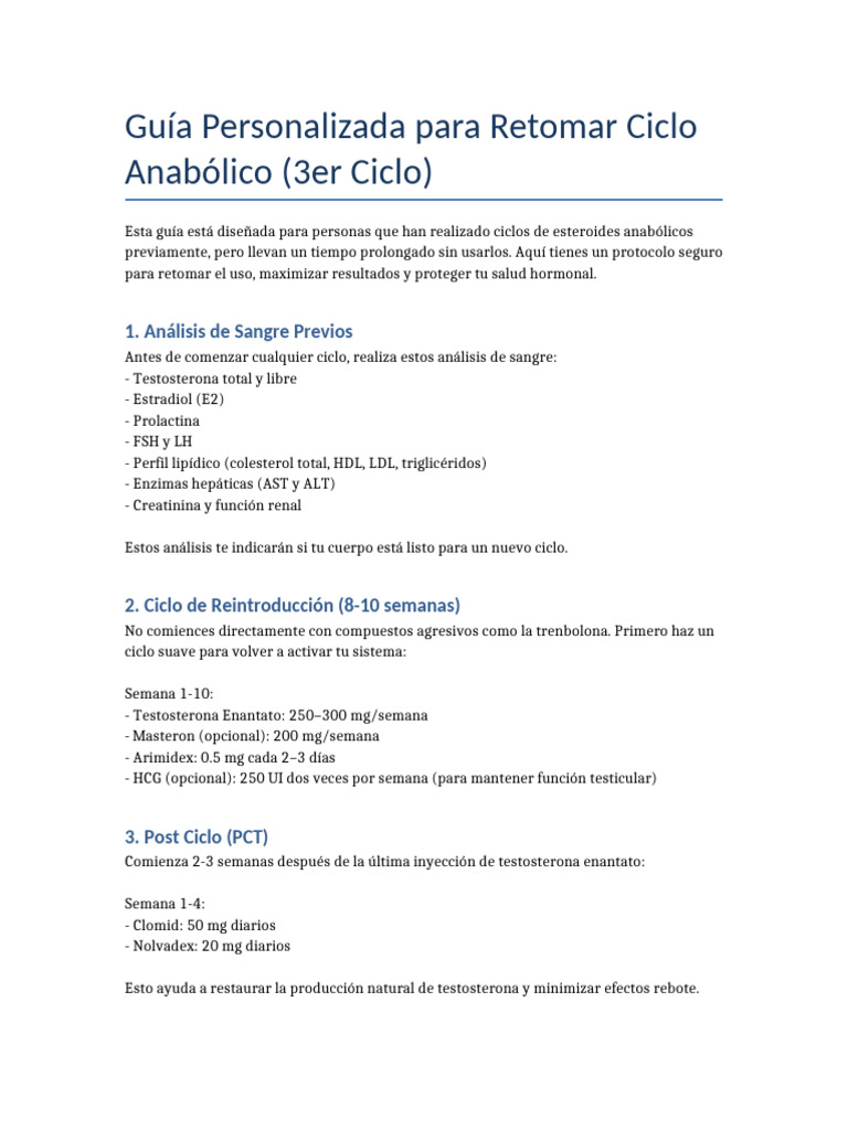 Guía para Retomar Ciclo Anabólico Seguro | PDF