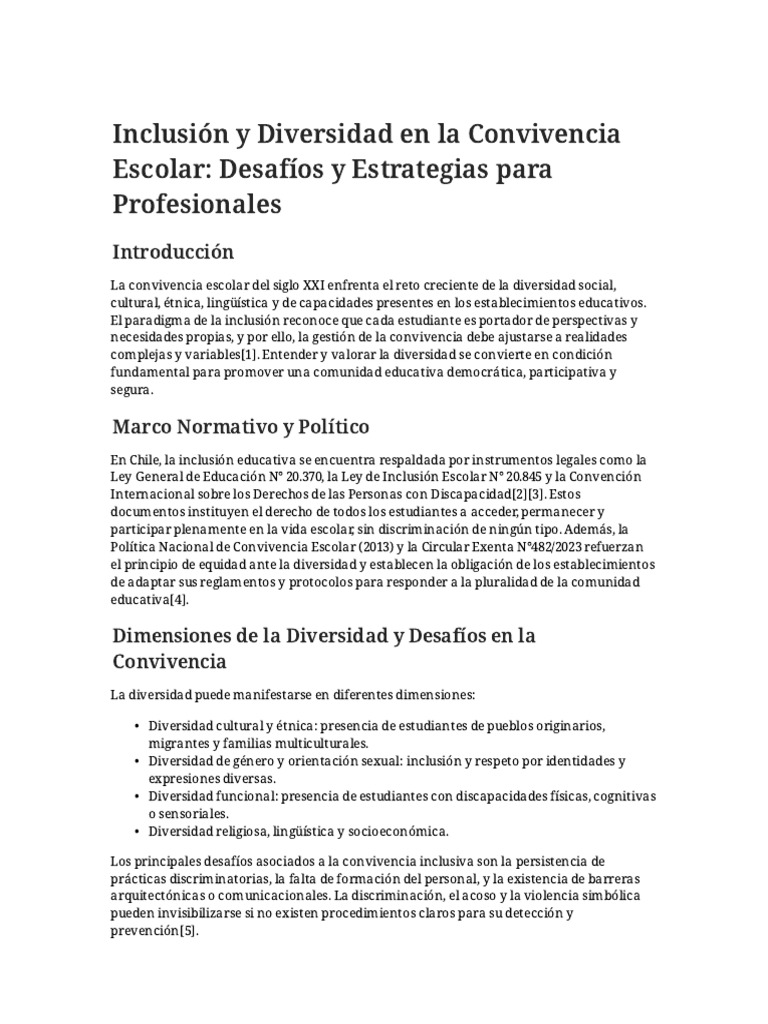 Inclusión y Diversidad en la Convivencia Escolar | PDF | Inclusión ...