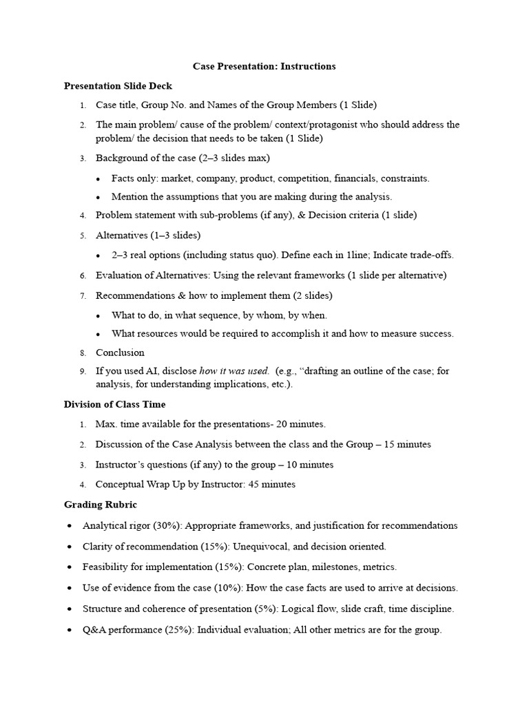 Competition & Strategy - Case Presentation - Instructions | PDF