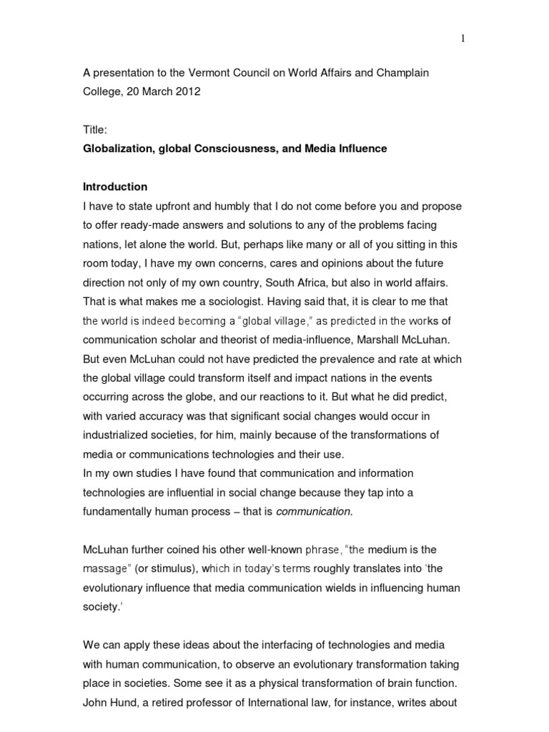 Globalization and Media's Impact on Society | PDF | Globalization ...