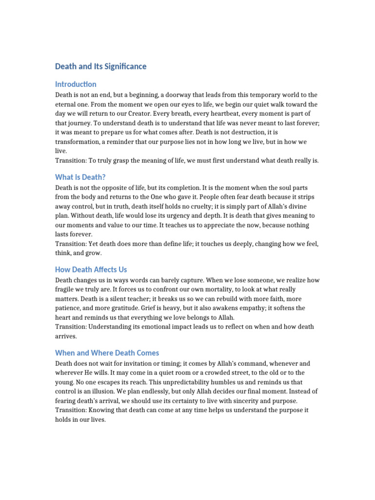 Understanding Death's Purpose and Impact | PDF | Death | Meaning Of Life