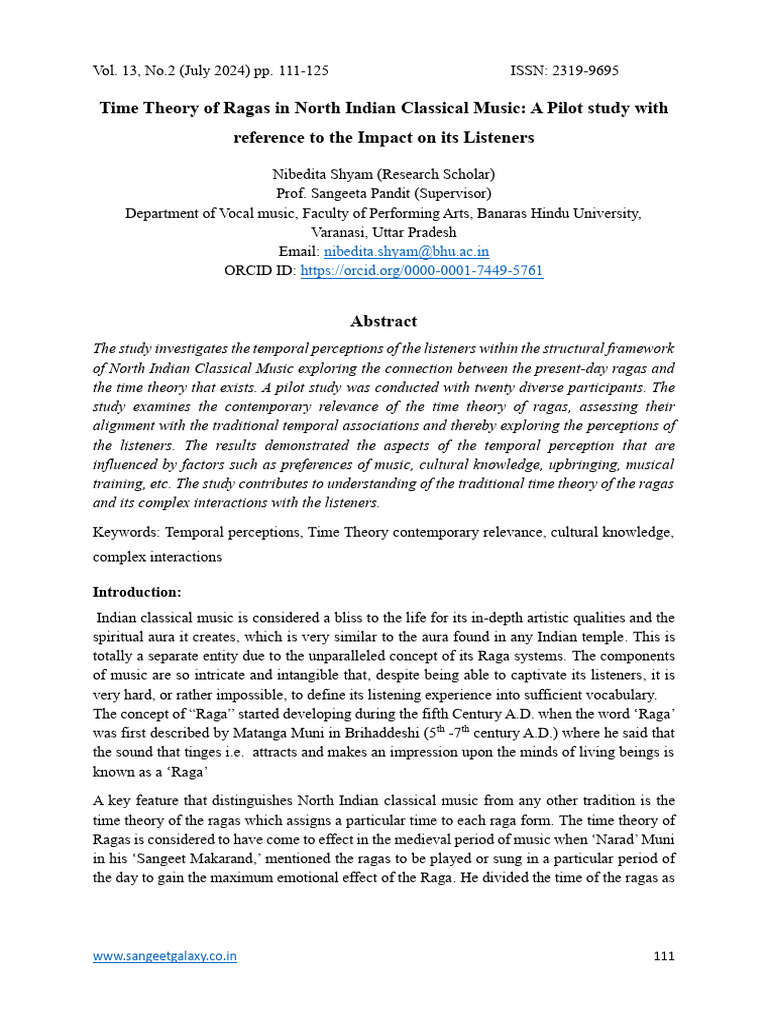 Time Theory of Ragas in Indian Music | PDF | Musicology