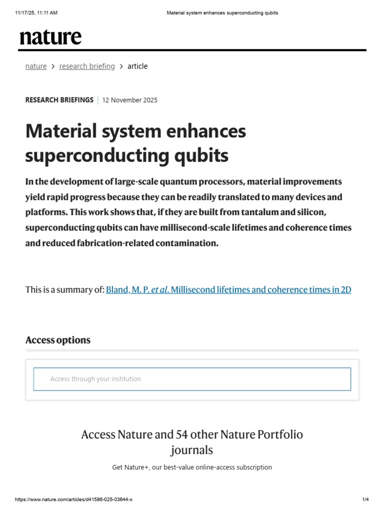 Material System Enhances Superconducting Qubits | PDF | Theoretical ...