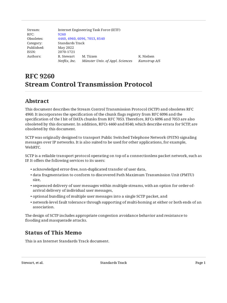 Stream Control Transmission Protocol RFC | PDF | Transmission Control ...