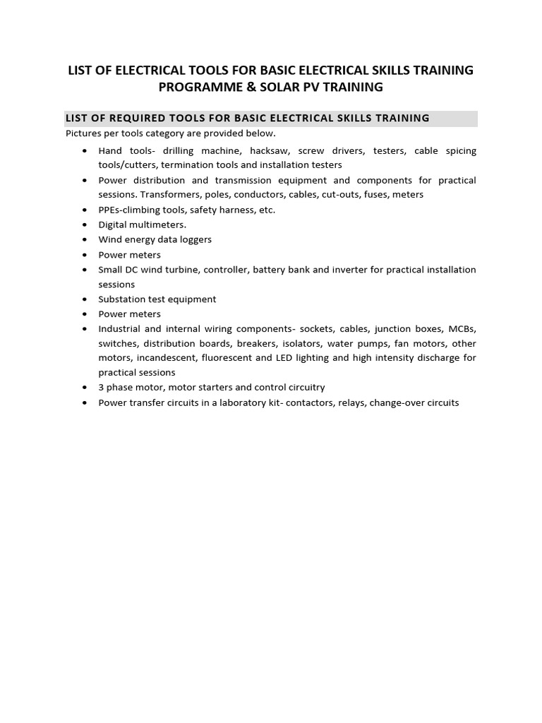 Essential Electrical Tools for Training | PDF | Electric Power ...
