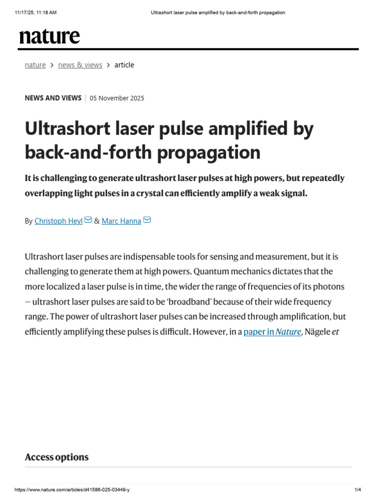 Ultrashort Laser Pulse Amplified by Back-And-Forth Propagation | PDF ...