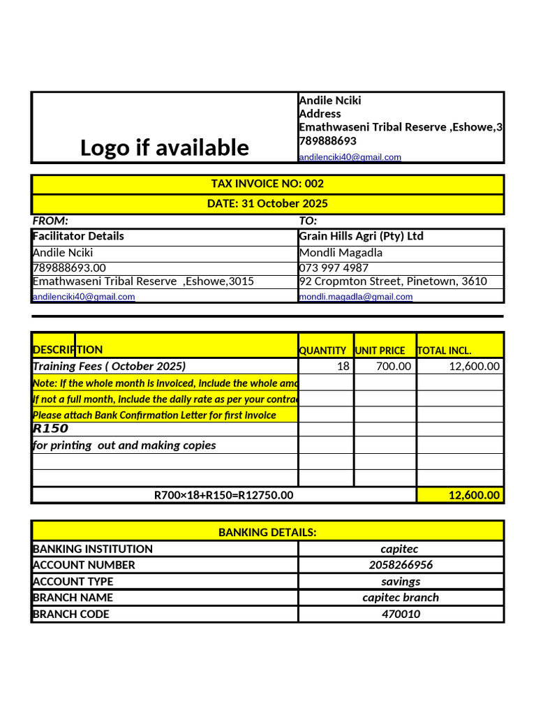 October 2025 Training Fee Invoice | PDF